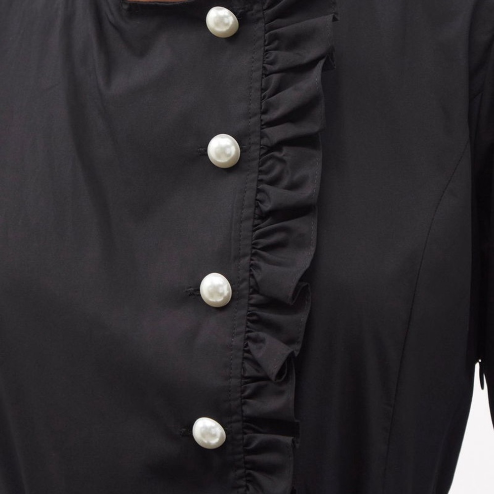 BATSHEVA DRESS - Pearl-Button Black Cotton Dress - Picture 4 of 14